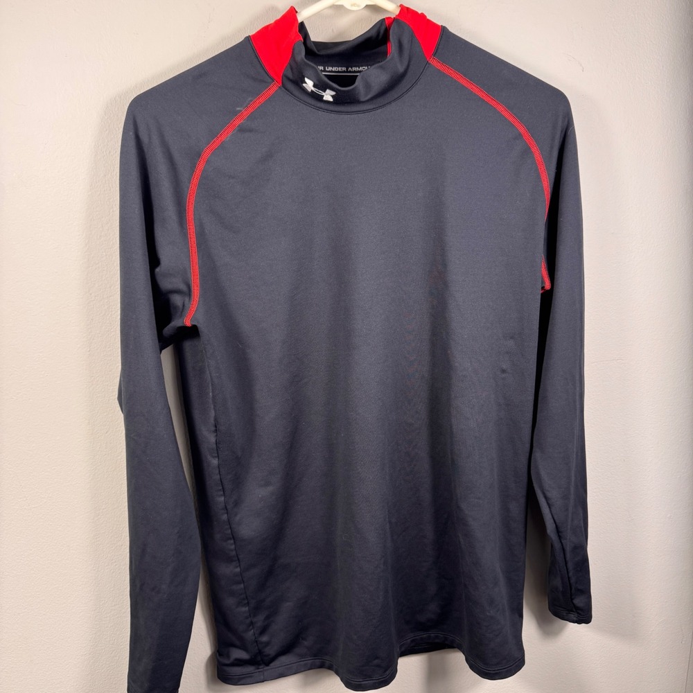 Under Armour ColdGear Fitted Men's Medium Black Red Mock Neck Long Sleeve